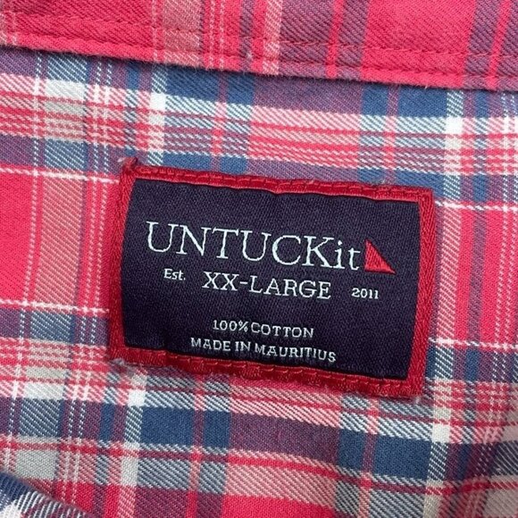 Untuckit Mens Ojai Plaid Shirt XX-Large Red/Blue 100% Cotton Regular Fit 6710 - Picture 7 of 7